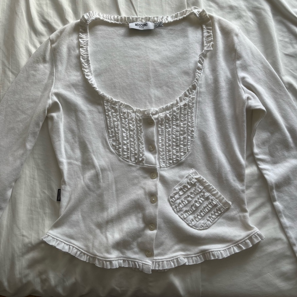 Moschino White Ruffled Long Sleeve Top